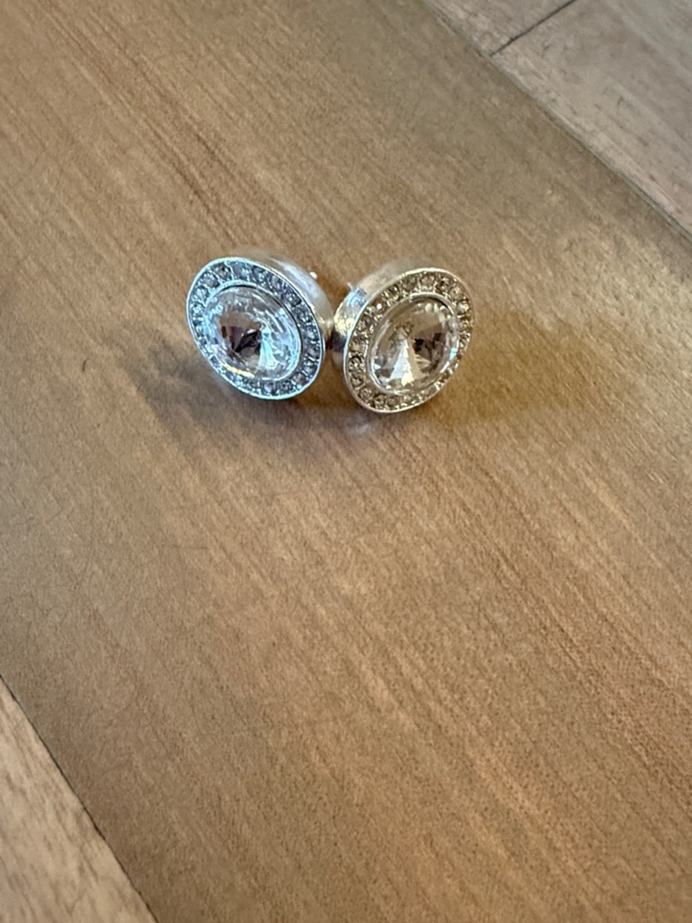 Rhinestone Silver-Tone Stud Earrings - Clear A